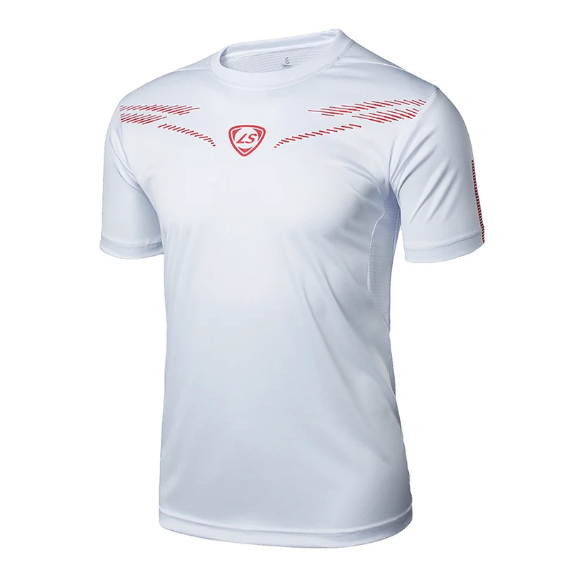 LS01 White EU size Футболка для бега, мужские топы, футболки, Спортивная Футболка с круглым вырезом, комбинированная футболка с коротким рукавом, футболки для тренировок в тренажерном зале, дышащая спортивная одежда, Майки - Цвет: LS01 White EU size