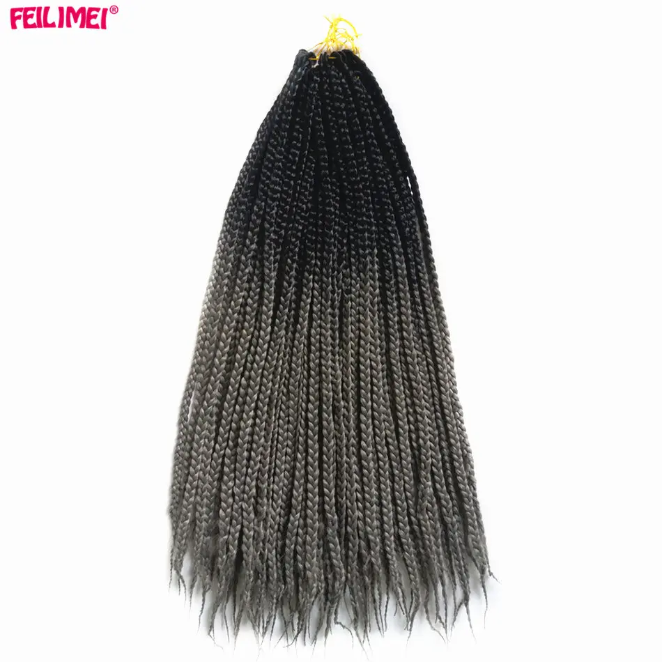 T1B/серый Feilimei, Омбре, серая коробка, косички, пряди для волос, 22 дюйма, 100 г, синтетический блонд, фиолетовый, коричневый, синий, вязанные косички, волосы для наращивания - Цвет: T1B/серый