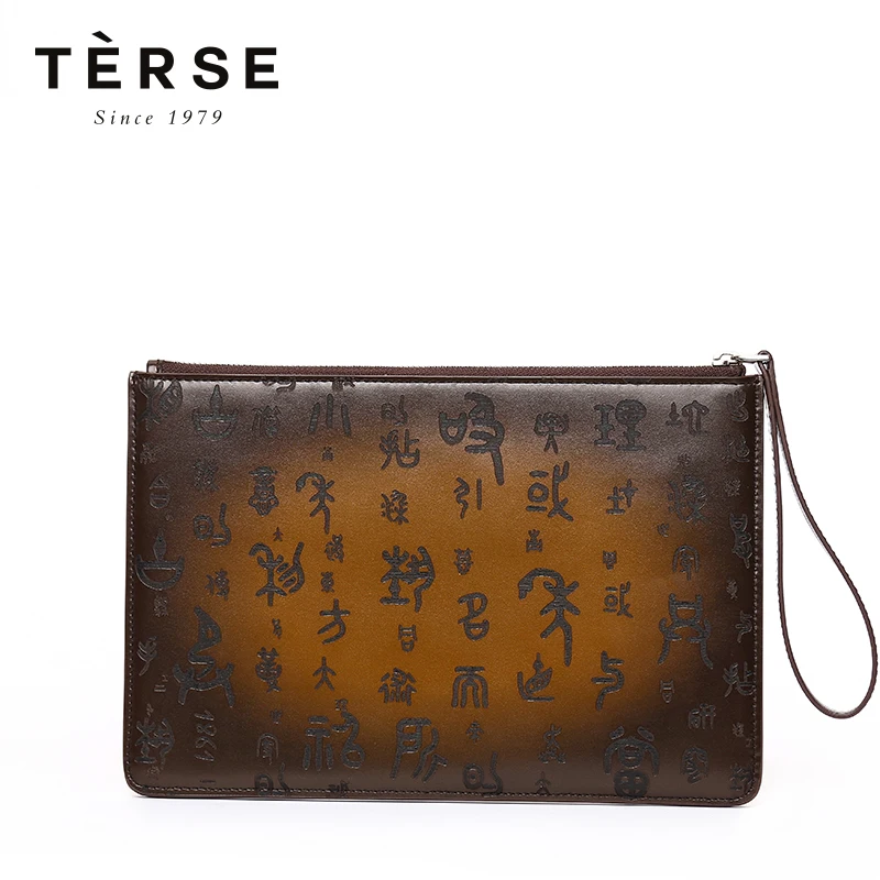 TERSE мужской кошелек винтажные Клатчи из натуральной кожи с гравировкой букв