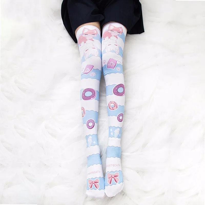 Лолита ботфорты гетры Kawaii Cat Paw маленький аниме пончики 3D чулок с принтом в стиле