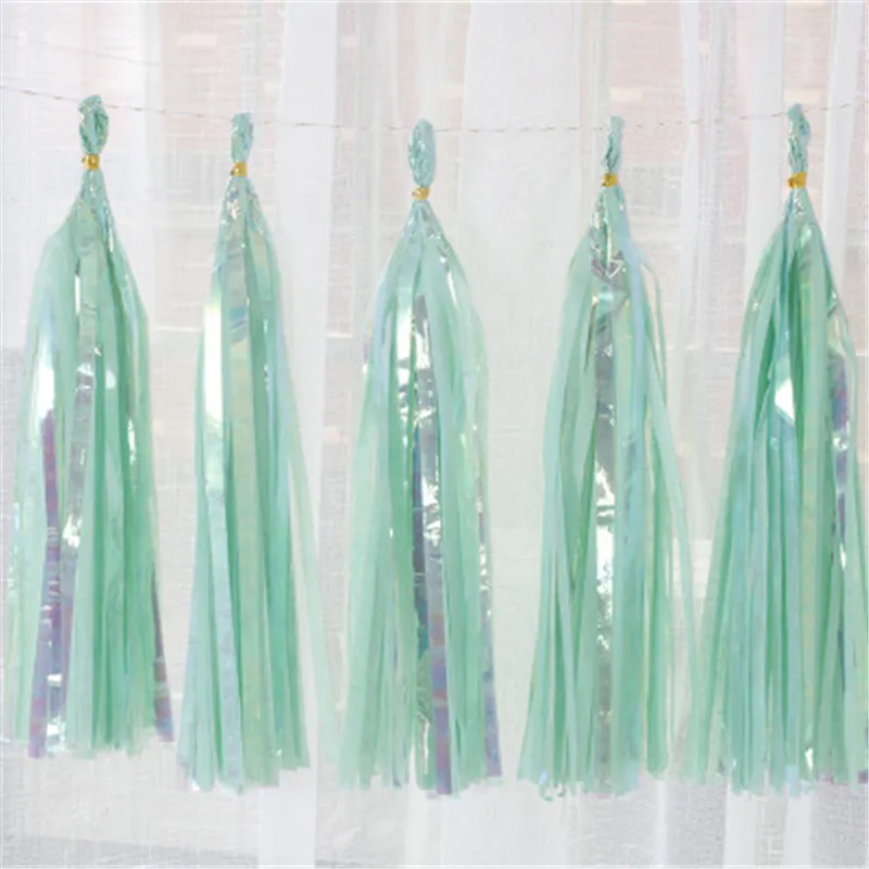 5 Tiffany Tassel Радужные вечерние комплекты, металлические бумажные тарелки, тарелки, чашки, обертки для кексов, шторы, кисточки для русалки/единорога, для свадебной вечеринки - Цвет: 5 Tiffany Tassel