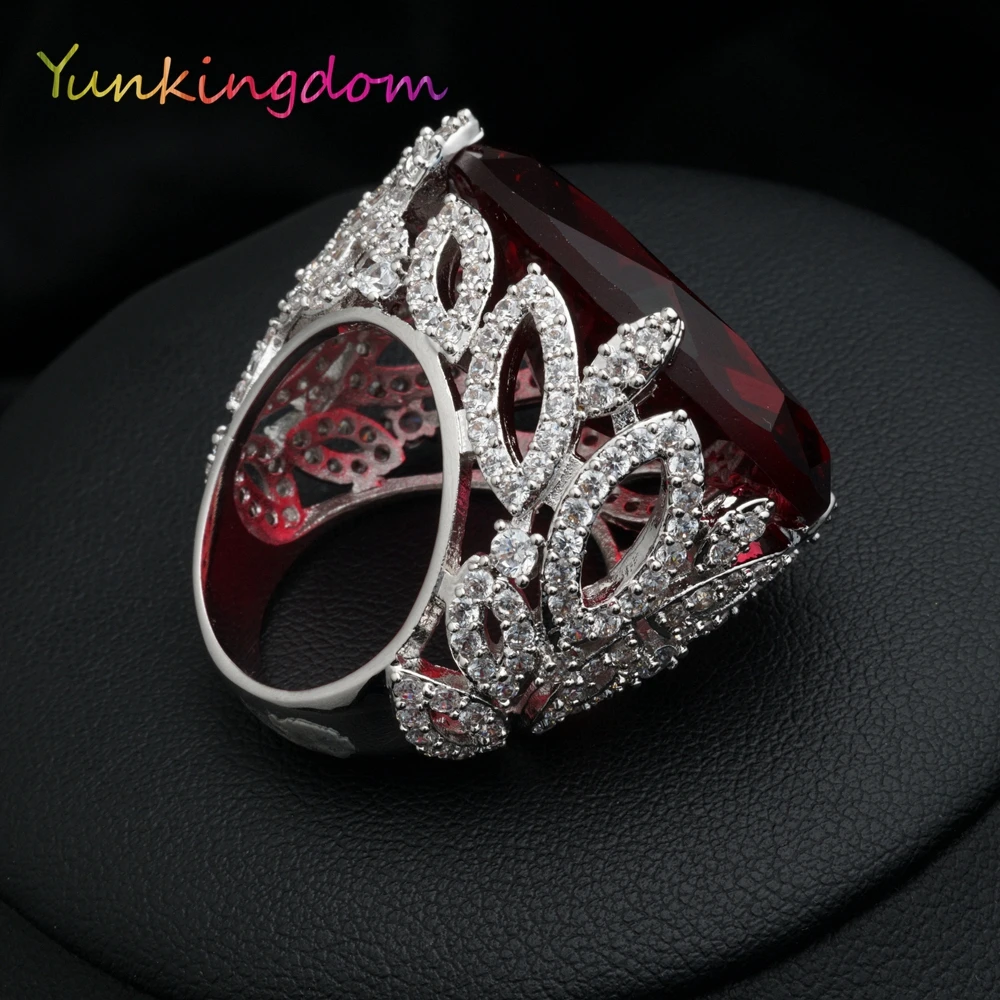 Женское кольцо на палец Yunkingdom большие овальные кольца с красным фианитом для