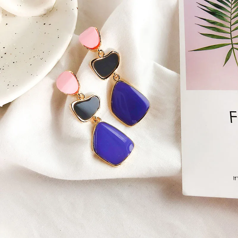 Новинка 2019 красочные эмалевые серьги неправильной геометрической формы для