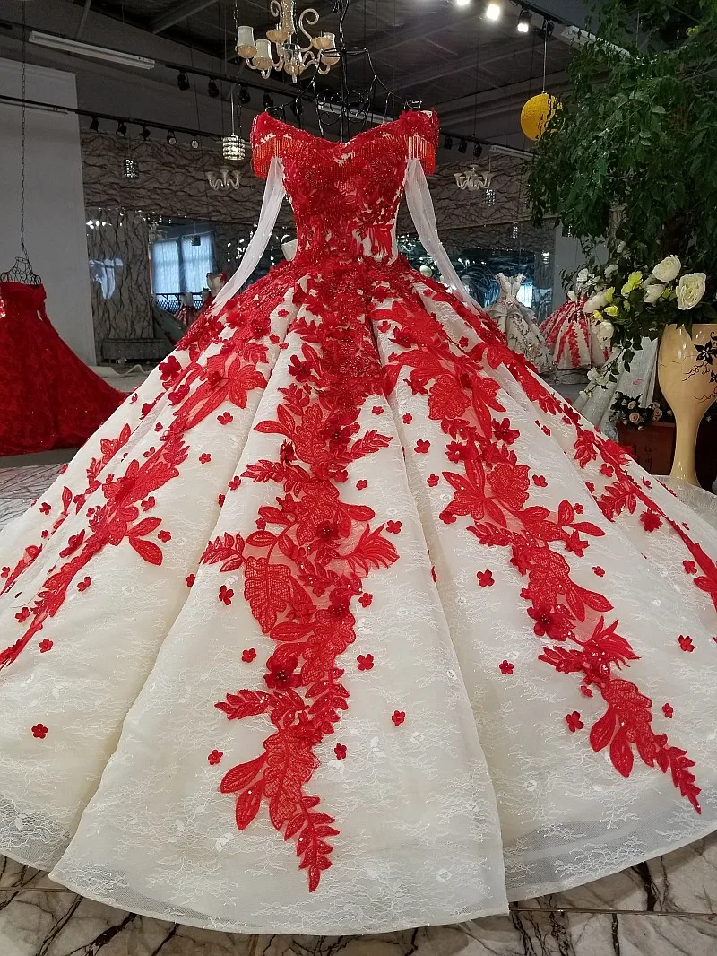 Романтическое красное кружевное свадебное платье с цветами бальные платья 2018