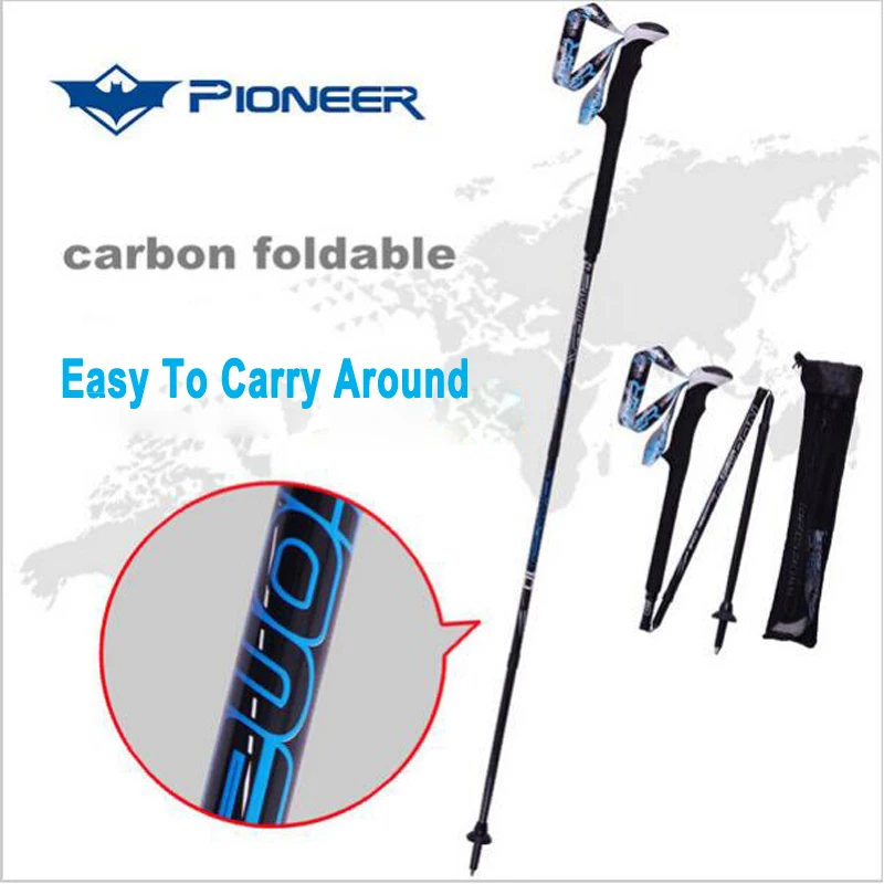 2 Pack Portable Collapsible Carbon Fiber Trekking Pole Quick Lock Compact Folding Tourism Trail Running Walking Stick 1 Pair | Спорт и
