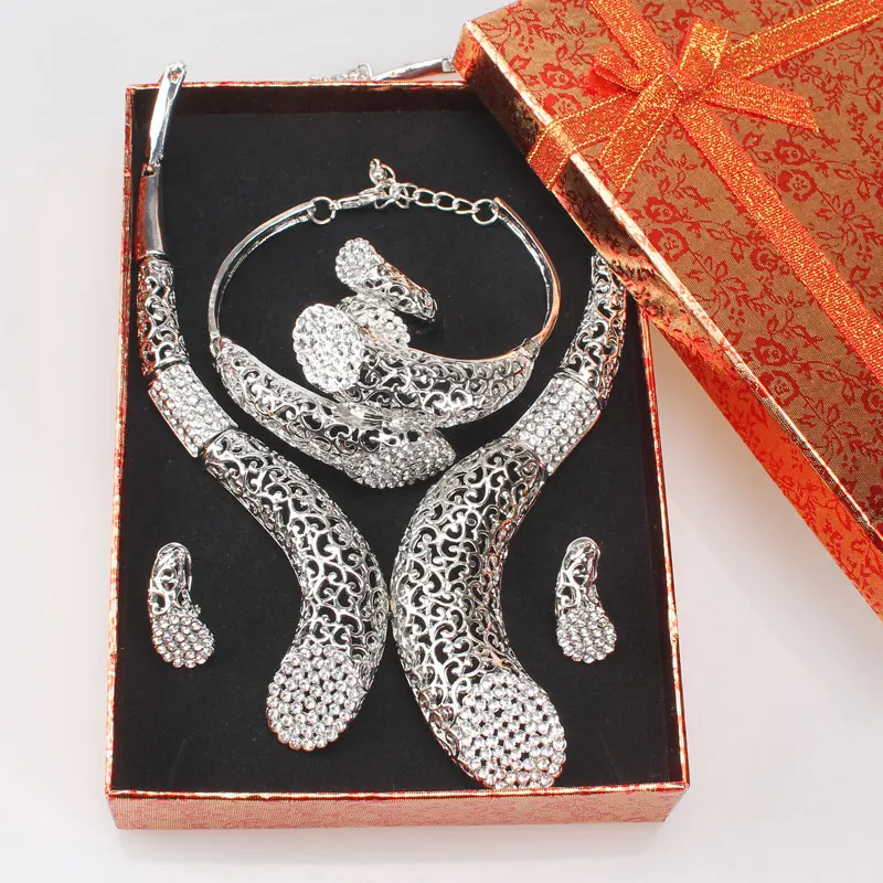 Комплект из колье серёг кольца и браслета с кристаллами|necklace tiger|accessories reviewaccessories