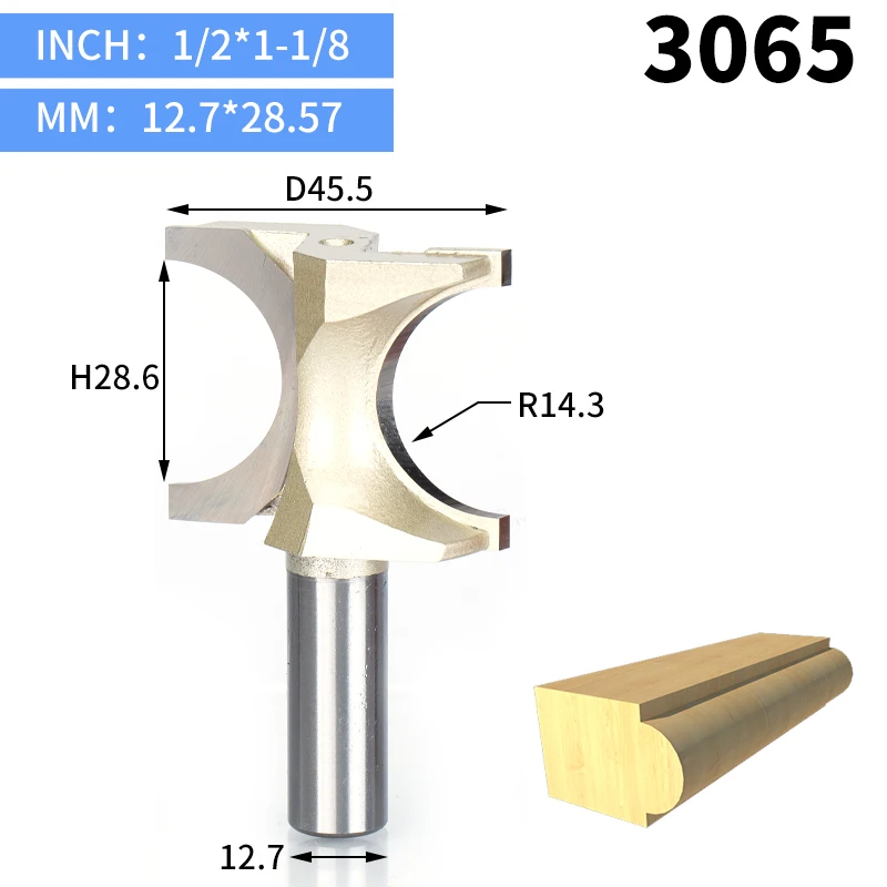 3065 HUHAO 1pcs 1/2" Shank Half Round bit 2 flute endmill Router Bits for wood without bearing Woodworking Tool milling cutter - Длина режущей кромки: 3065
