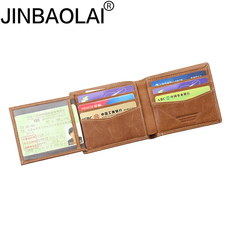 Кожаный кошелек мужской JINBAOLAI, короткий, с отделением для карт, водительских прав, модный, высокого качества, подарок для мужчин.