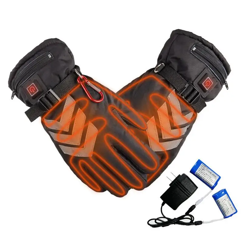 US a pair batteries US/EU Plug Winter Heated Gloves USB Rechargeable Battery Powered For Motorcycle Hunting Hand Warmer Ski Cycling Electric Gloves - Цвет: US a pair batteries