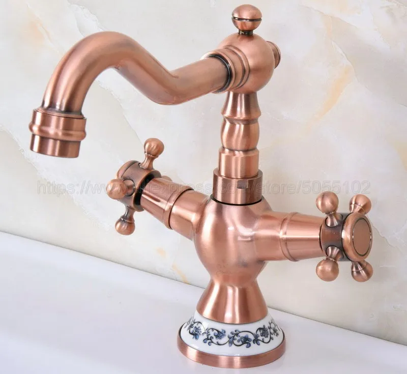 New Antique Red Copper Double Handle Control Faucet Kitchen Bathroom Basin Hot and Cold Mixer Tap znf615 | Обустройство дома
