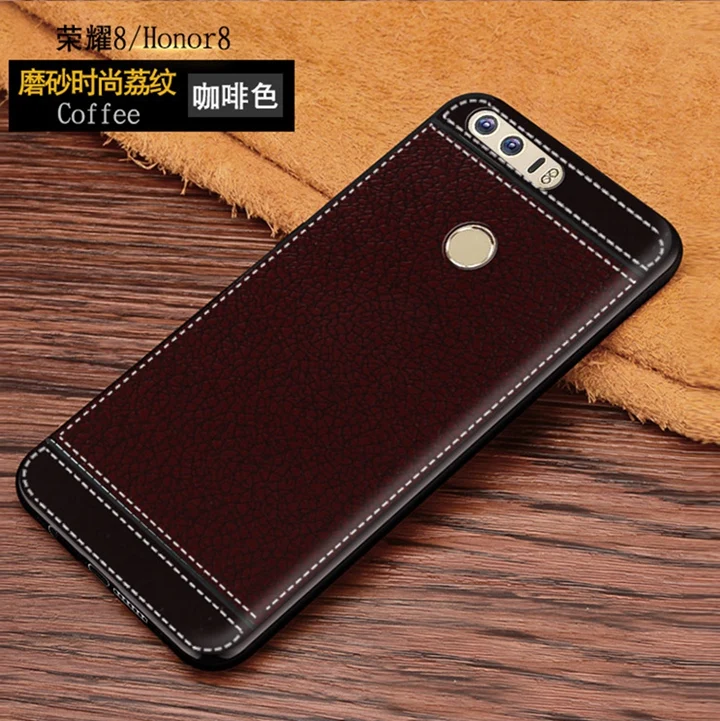 Силиконовый чехол Litchi cortex для huawei Honor 8 funda hoesje lychee кожаный матовый мягкий из ТПУ