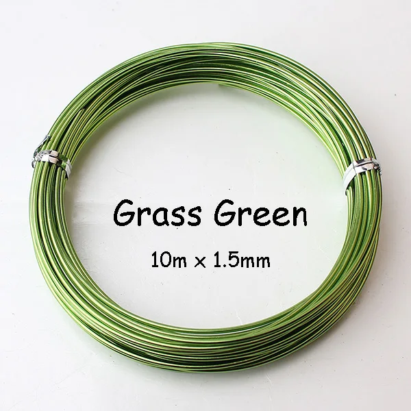 grass green 1,5 мм Толстая анодированная алюминиевая проволока 10 м 11 ярдов 33 фута Золотая Серебряная оберточная проволока для изготовления ювелирных изделий ремесло бонсай - Цвет: grass green