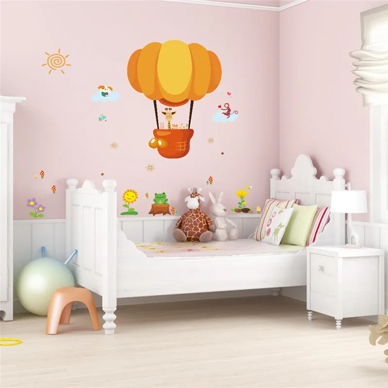 

Cartoon Animals wall sticker For Kids Rooms Hot Air Balloon Wall Decals Children Bedroom kindergarten Decor