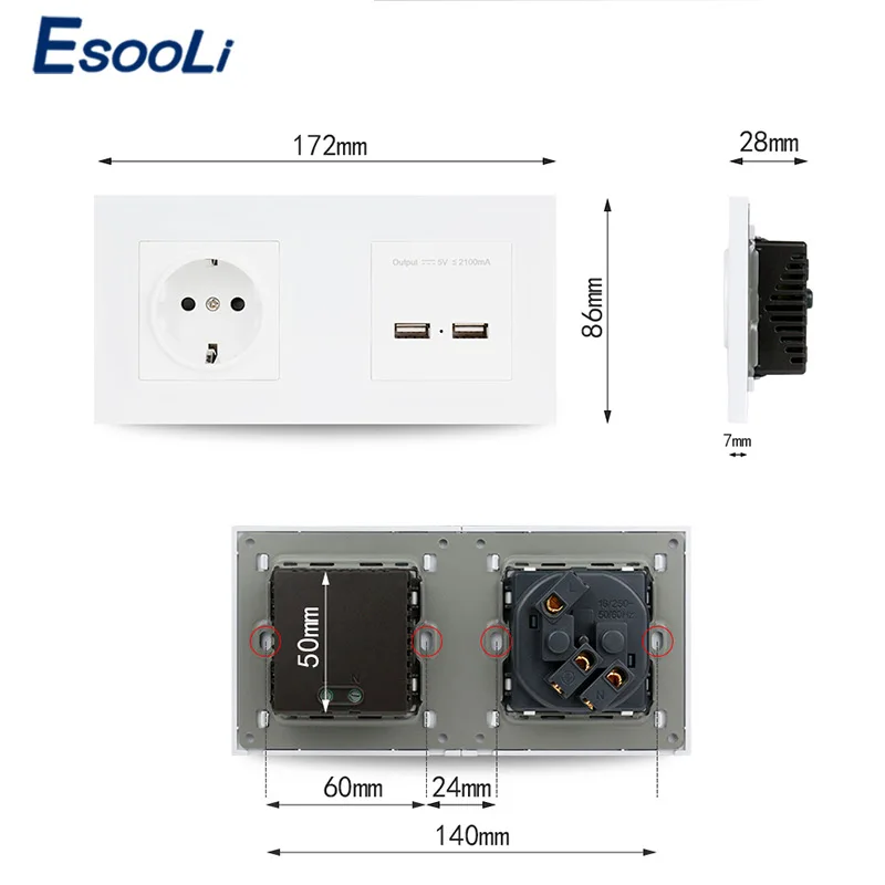 Esooli настенная панель из поликарбоната стандарт ЕС розетка 16А электрическая