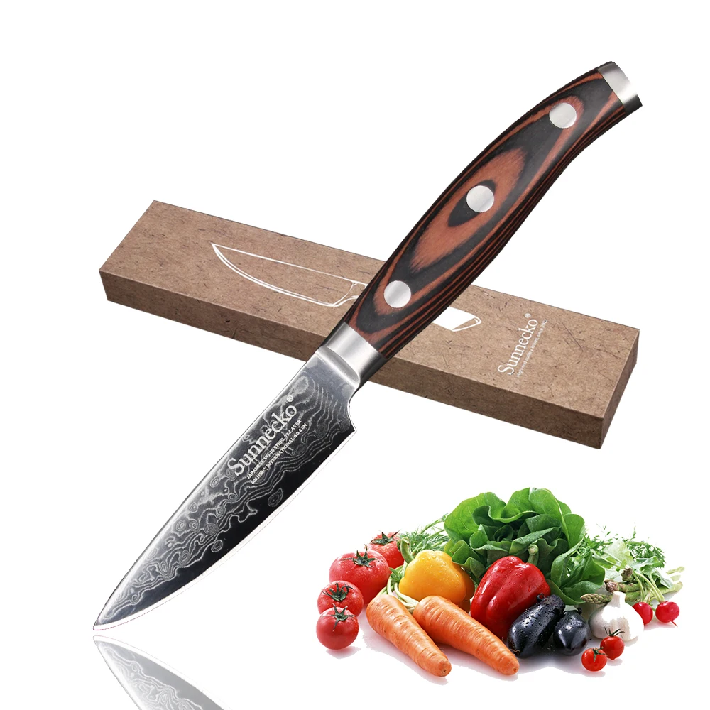 

Sunnecko 3.5" inch Paring Kitchen Chef Knife Japanese Damascus Steel Pakka Wood Handle Professional Cutting Tools 59-60HRC Blade