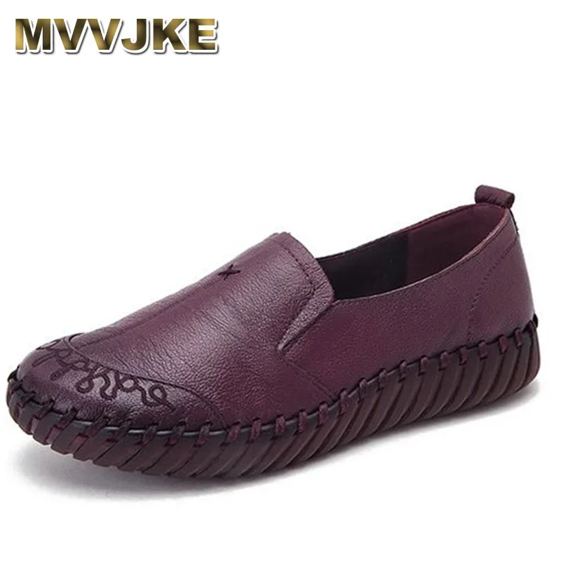 

MVVJKE New 2018 Spring Women Flats Shoes Genuine Leather Casual Shoes Woman Solid Vintage Slip On Round Toe Women's Loafers