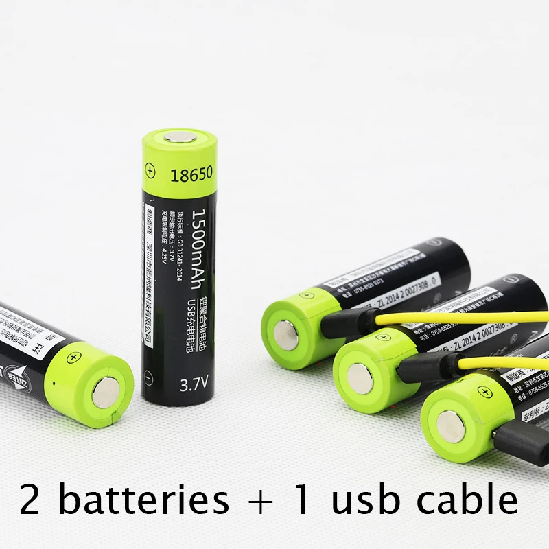 Литий полимерная аккумуляторная батарея ZNTER 2 шт. 1500 мА/ч 3 7 В 18650 + 1 usb кабель для