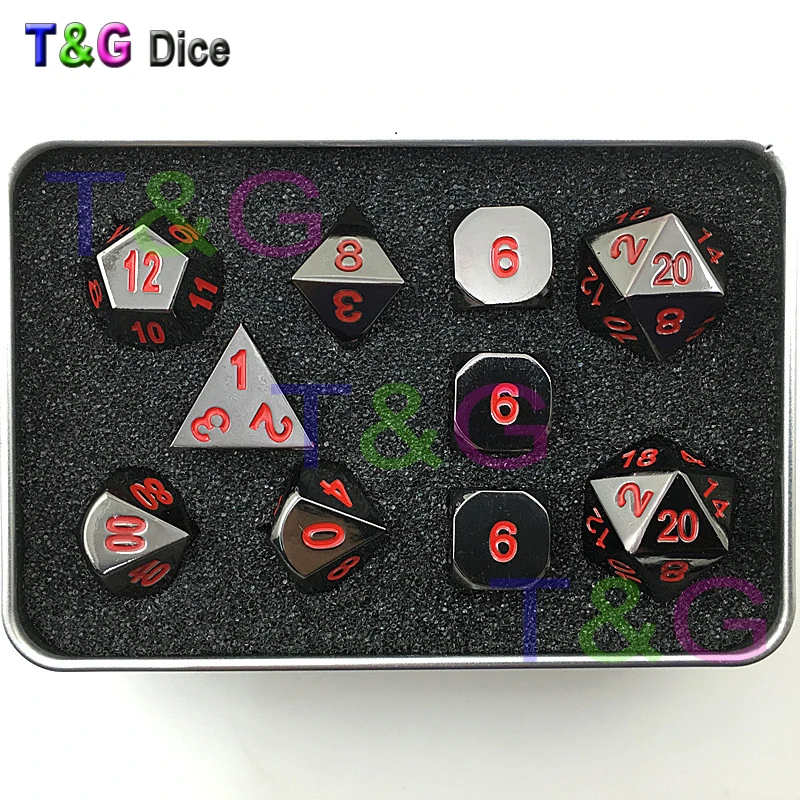 Black and Red Color Solid Metal Polyhedral Role Playing Game RPG Dice Set|set browser|set diceset prices |