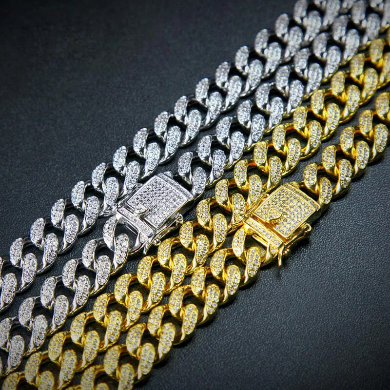 13 мм Iced Out Циркон Майами кубинское ожерелье хип-хоп ювелирные изделия золото