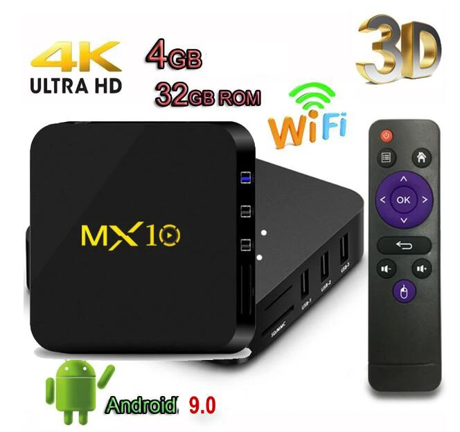 Pro MX10 Smart tv BOX Android 9,0 Rockchip RK3328 DDR3 4 Гб Ram 32 Гб Rom телеприставка 4K USB 3,0 H.265 медиаплеер