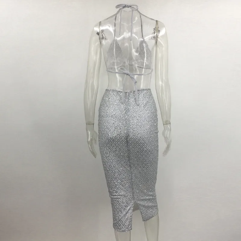 Женский сексуальный комплект из двух предметов с юбкой блестками бикини