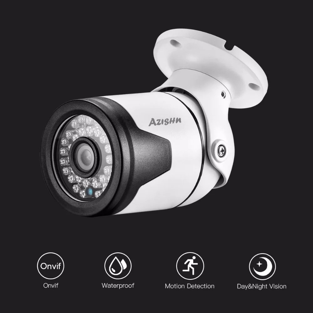 AZISHN домашней безопасности 5MP Hi3516EV300+ SONY IMX335 сенсор IP камера IP67 Водонепроницаемый Открытый ИК ночного видения наблюдения 48 в POE