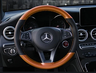 Orange Thread Противоскользящий чехол рулевого колеса автомобиля 38 см DIY оплетка иглы и нитки мягкая искусственная кожа авто чехлы рулевого колеса автомобиля - Название цвета: Orange Thread
