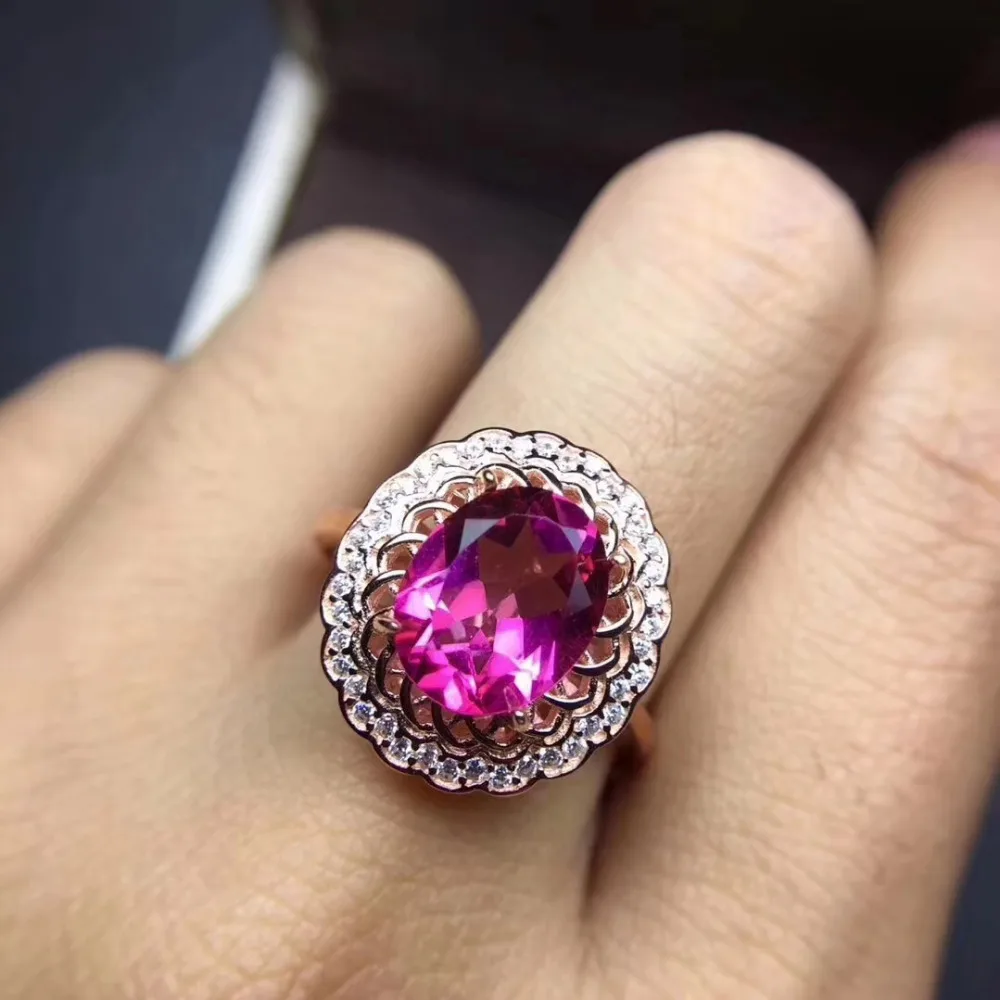 Женское кольцо из серебра 925 пробы с натуральным розовым топазом|gemstone jewelry|jewelry