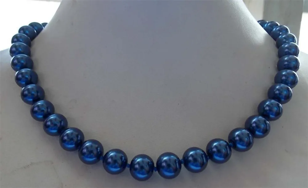 

10mm Lovely Blue South Sea Shell Pearl Necklace 18'' AAA GRADE' shipping free