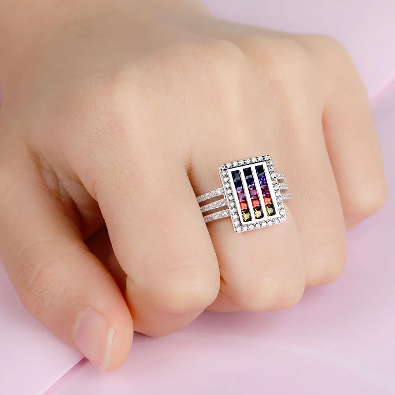 Женские кольца из стерлингового серебра 925 пробы с фианитами вечности радужные