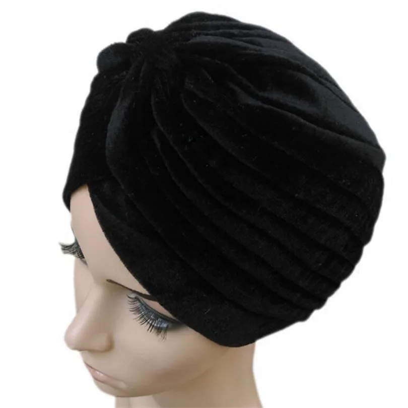M140 Black VISNXGI новые европейские женские зимние модные черные темно-синие зеленые бархатные мусульманские тюрбан шапки индийские шапки высокого качества - Цвет: M140 Black