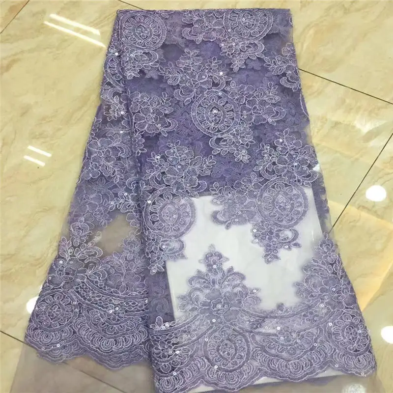 VILLIEA African Lace Fabric High Quality Lace Purple Bridal Lace Fabric With Beaded Nigerian Tulle Mesh Lace Fabrics - Цвет: As Picture