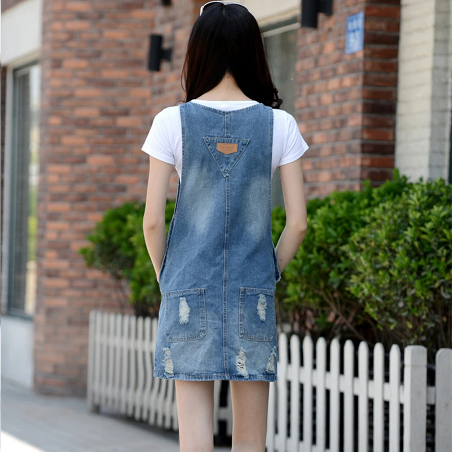 Женское джинсовое платье AIYANGA повседневное Хлопковое на бретельках с множеством