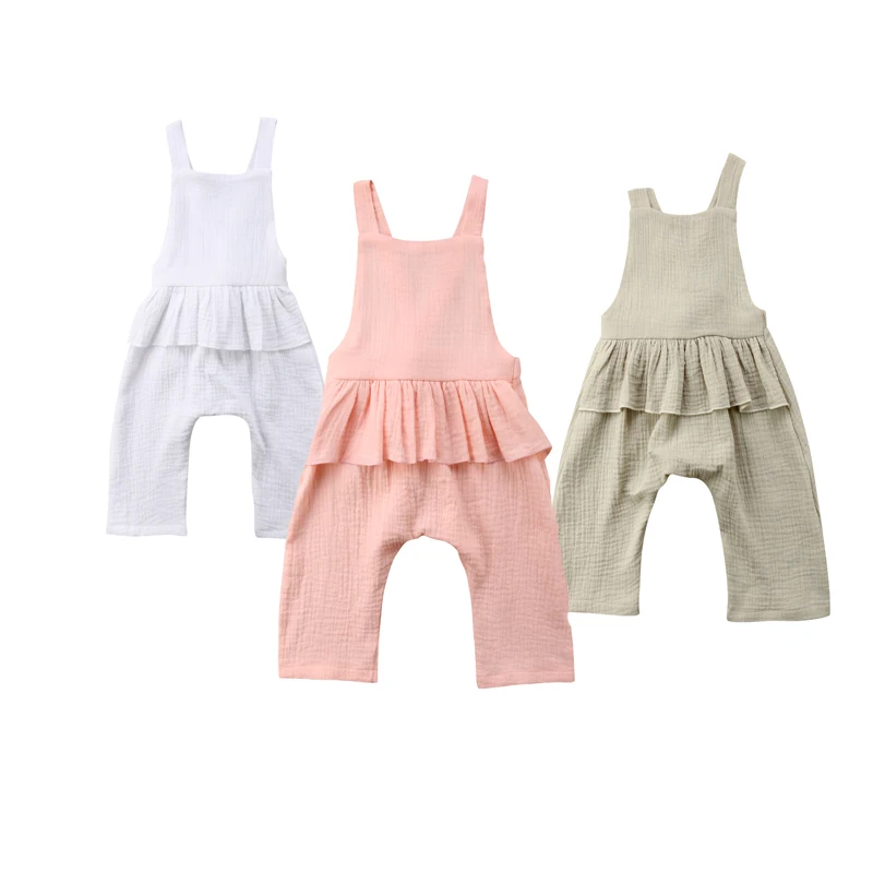 Лидер продаж летний однотонный комбинезон без рукавов с оборками для маленьких