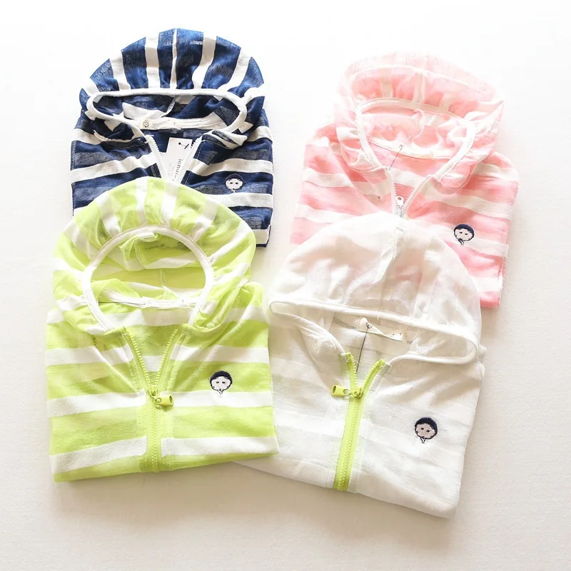 Bosudhsou yyy-44 Girls Thin Sunproof Coat Air-conditioned Outerwear Girl Summer Jacket Striped Children Clothing Hooded | Детская одежда