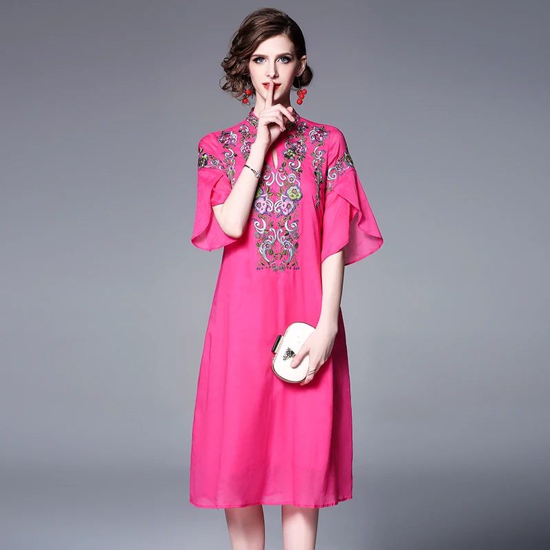 Женское платье чонсам ажурное с цветочной вышивкой в китайском стиле свободные