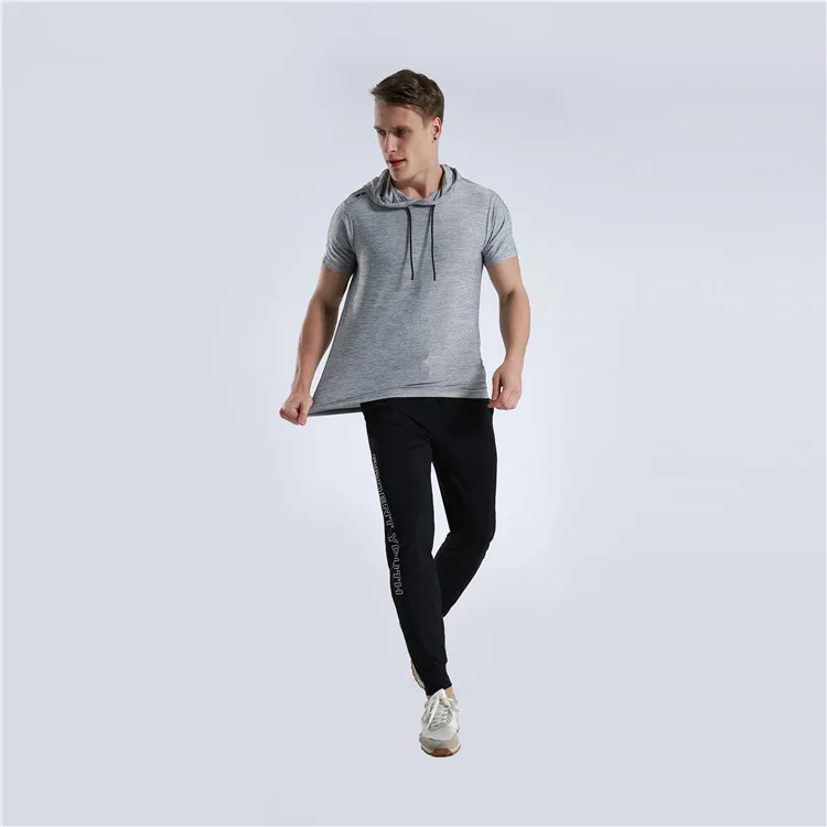 Men Running Hoodie Shirts Fitness Sweatshirt Quick-dry Jersey Gyms Clothing Short Sleeve Training Top Male Sports T Shirt