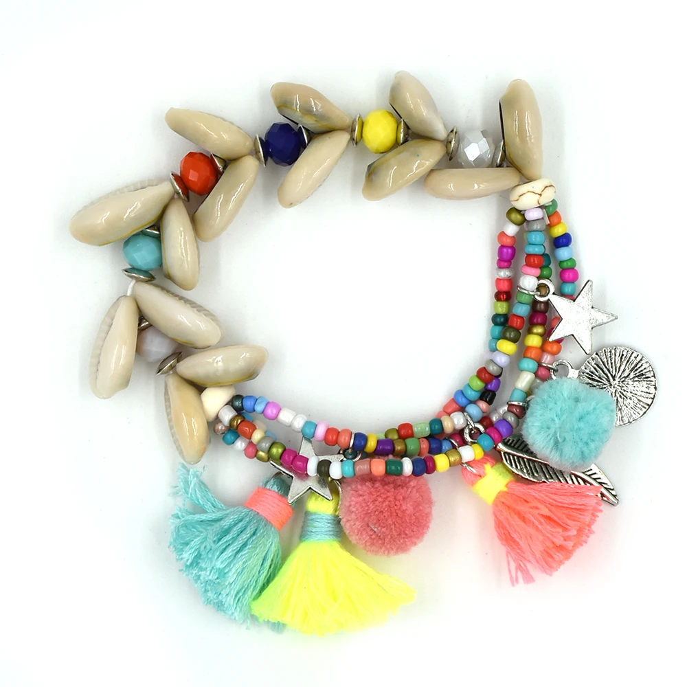 Новые браслеты ручной работы дружбы с кисточками подвесками браслет из ракушек