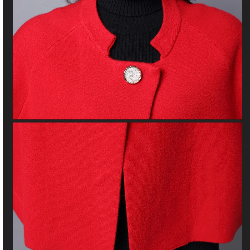 Leiouna Single Button Thick Winter Warm Overcoat Three Quarter Batwing Sleeve Female Sweater Suit Jacket Irregular New |