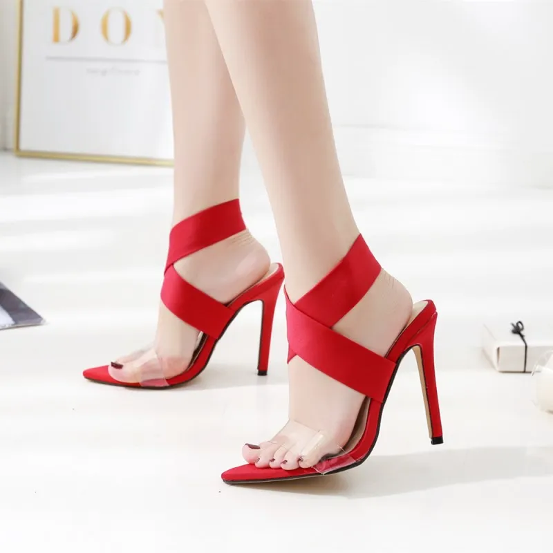 DEleventh New Designer Brand fashion pointed toe open thin high heels sandals gladiator Bride red wedding party dress shoes INS | Обувь