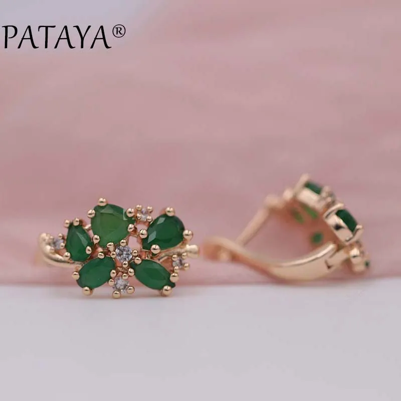 Pataya Multi-Цветной Зеленый Натуральный циркония серьги 585 розовое золото RU Hot эксклюзивные Дизайн Jewelry Женская водонепроницаемая grop серьги