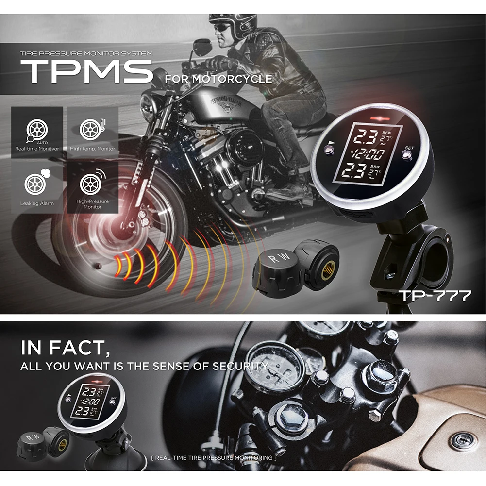 TPMS беспроводной мотоцикл TPMS в режиме реального времени система контроля давления в шинах внешние датчики ЖК-дисплей монитор давления в шинах