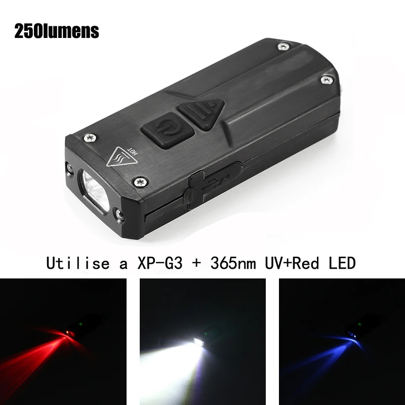 Jiguoor K1 SS XP G3 + 365nm UV красный светодиод 250LM USB Перезаряжаемые Мини светодиодный