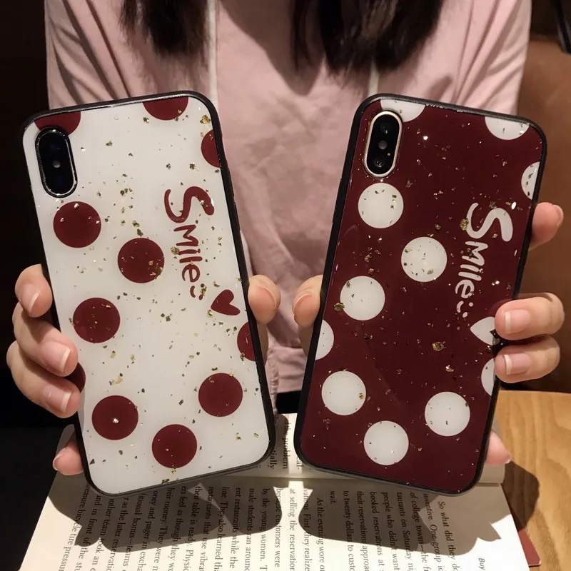Fashion Brand Cases For iPhone X XR XS MAX 7 8 6 6s Plus Case Cover Smile &amp Red Polka Dot Phone Funda Coque Girl Girls Gifts |