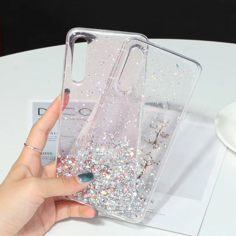 Роскошные Стразы с блестками чехол для Huawei P10 P20 P30 Lite Звезда прозрачная задняя Honor