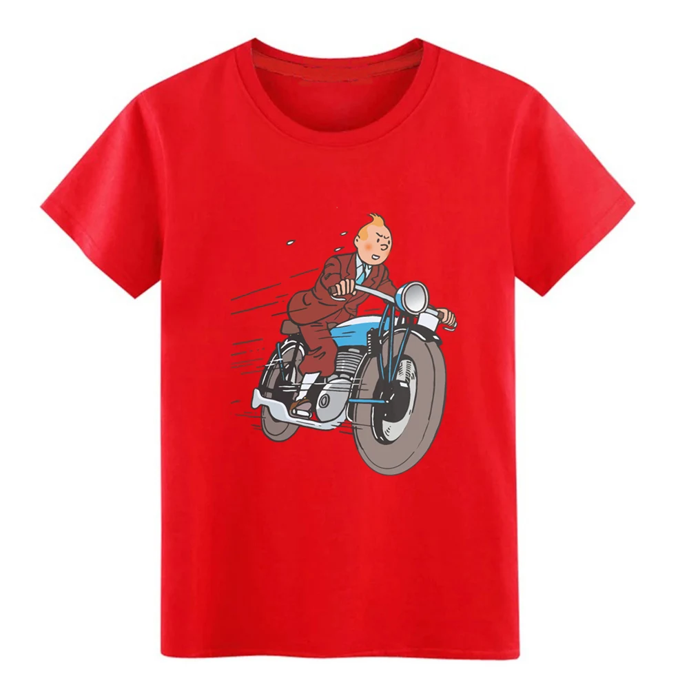 tintin bike t shirt Print cotton O-Neck Family Cute Authentic Summer Style Vintage | Мужская одежда
