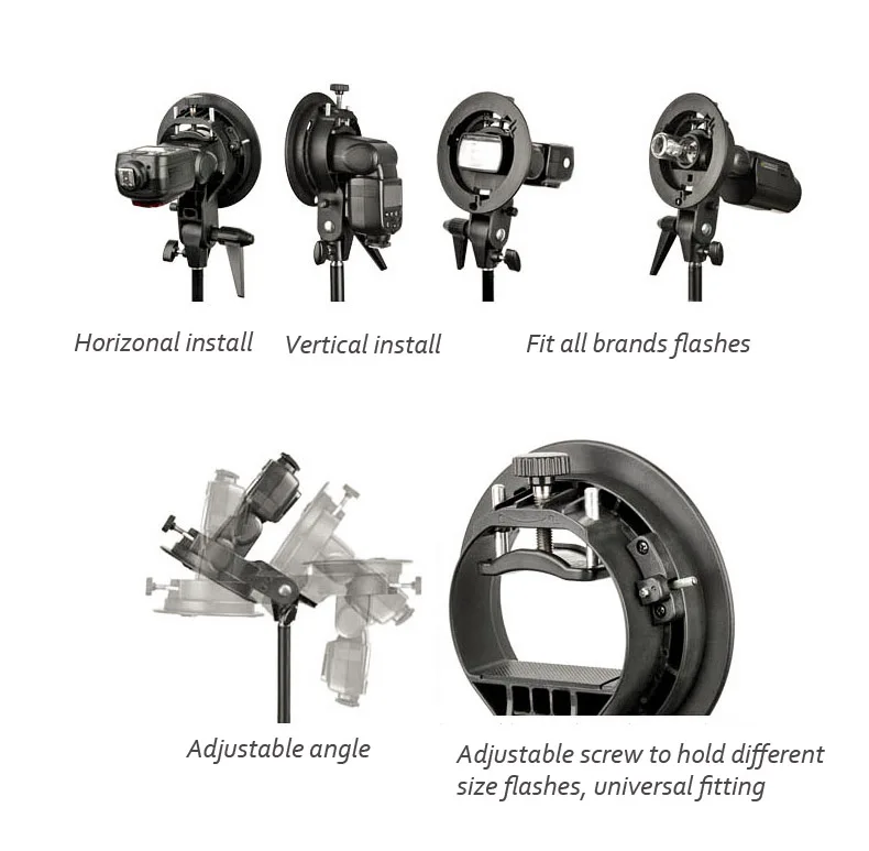 Roadfisher Universal S-Shade Photography Flash Holder Bracket Chuck To Mount Soft Light Box Lamp Shade Umbrella Accessory Gear |