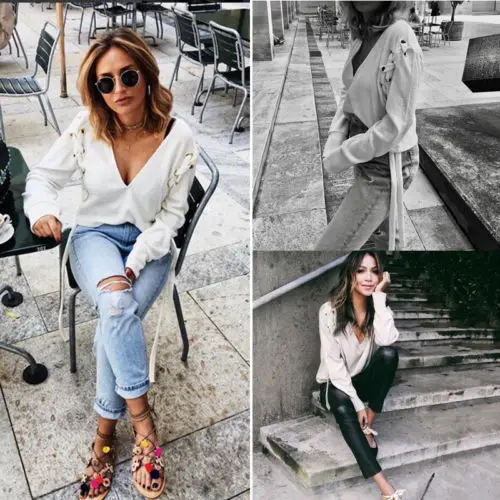 Женский Повседневный вязаный джемпер с v-образным вырезом свободный трикотажный