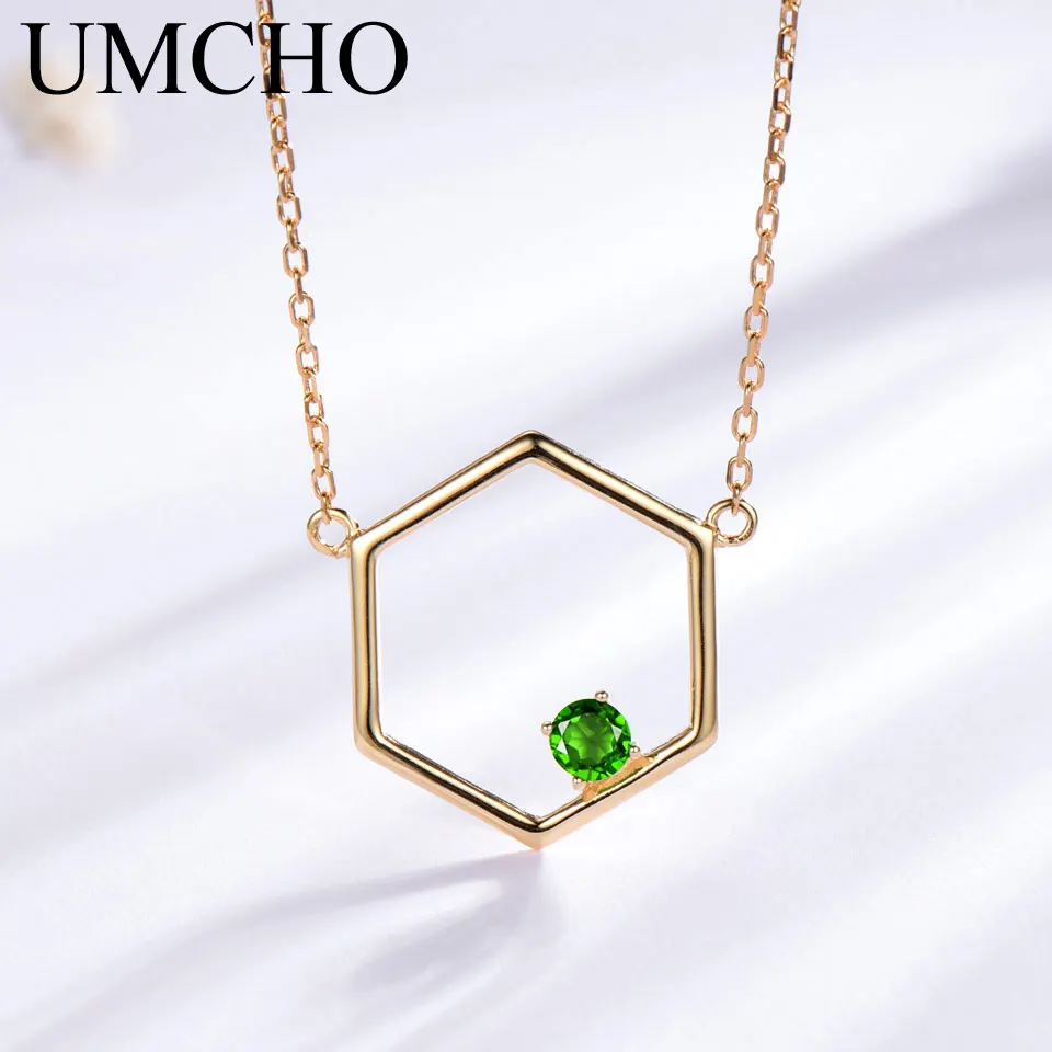 

UMCHO Natural Diopside Gemstone Real 925 Sterling Silver Necklaces For Women Mothers Day Gift Wedding Brand Fine Jewelry