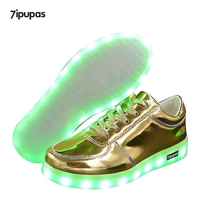 

7ipupas NEW children Led sneakers USB charging kids LED luminous Gold shoes boys girls of colorful flashing lights up sneakers